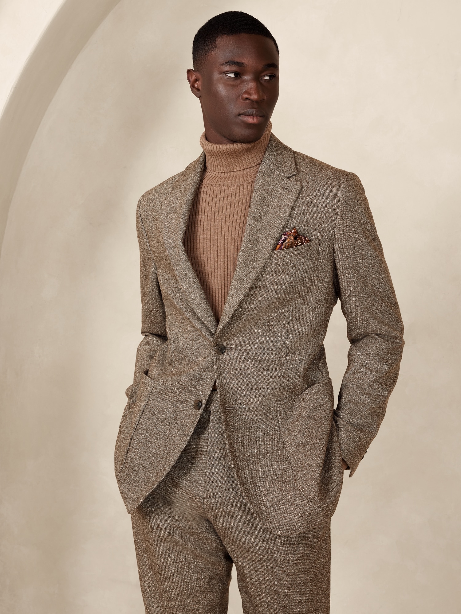 Brown Checkered Tweed Suit Jacket with removable vest piece