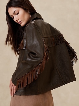 Leather coat hot sale with fringe