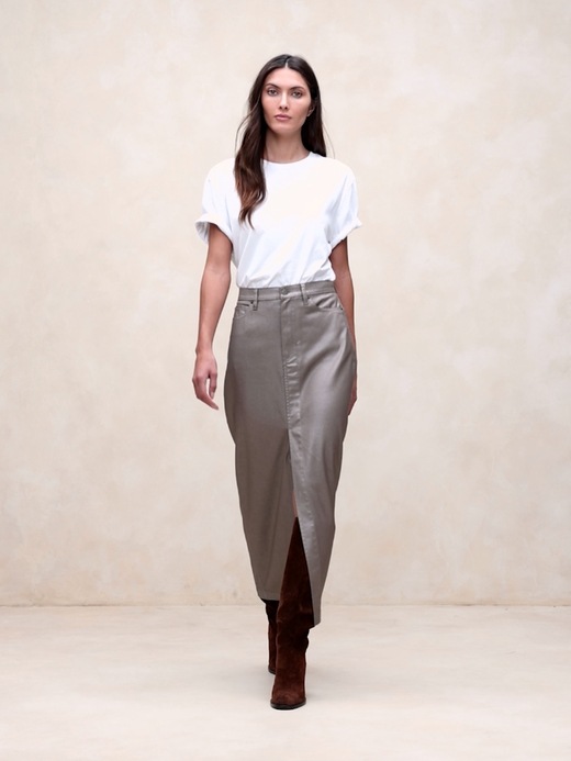 Pearl Metallic Denim Maxi Skirt | Banana Republic