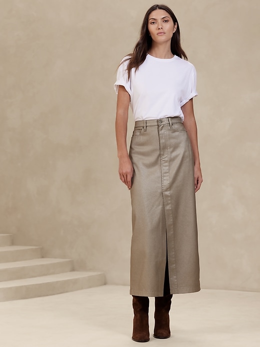 Pearl Metallic Denim Maxi Skirt | Banana Republic