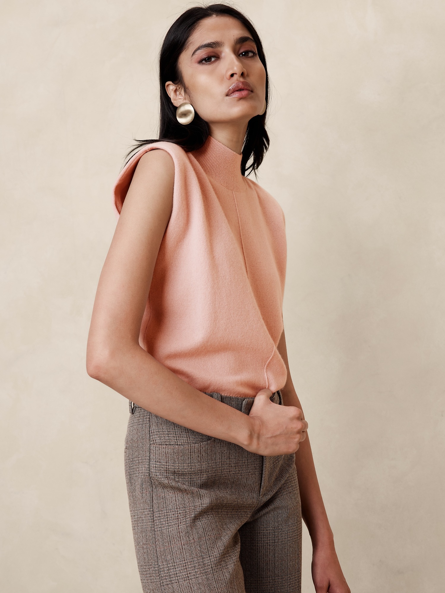 Franca Cashmere Padded-Shoulder Top