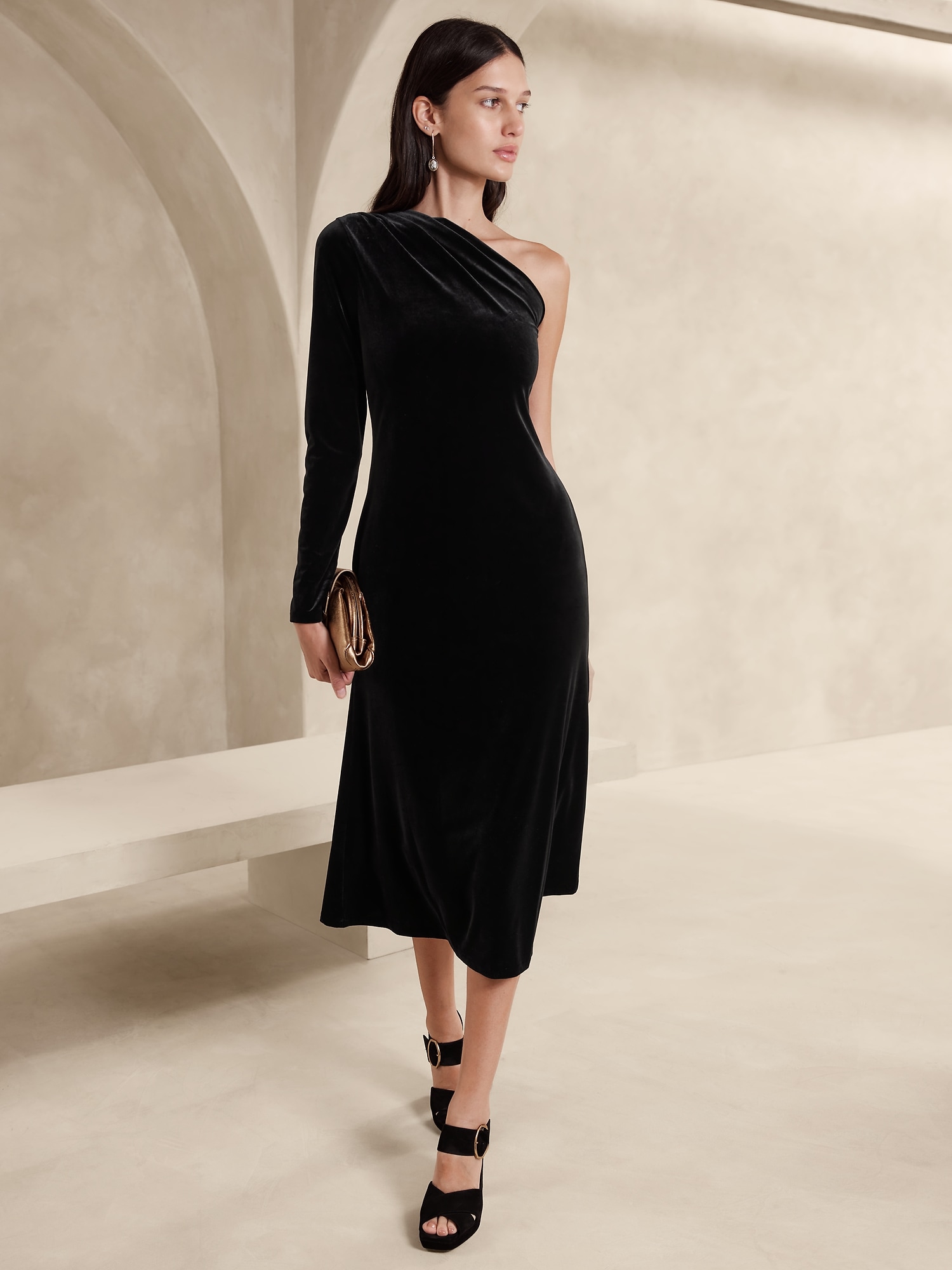 Wine Color One Shoulder Long Sleeve Dress style LD 4296 - Prom-Avenue