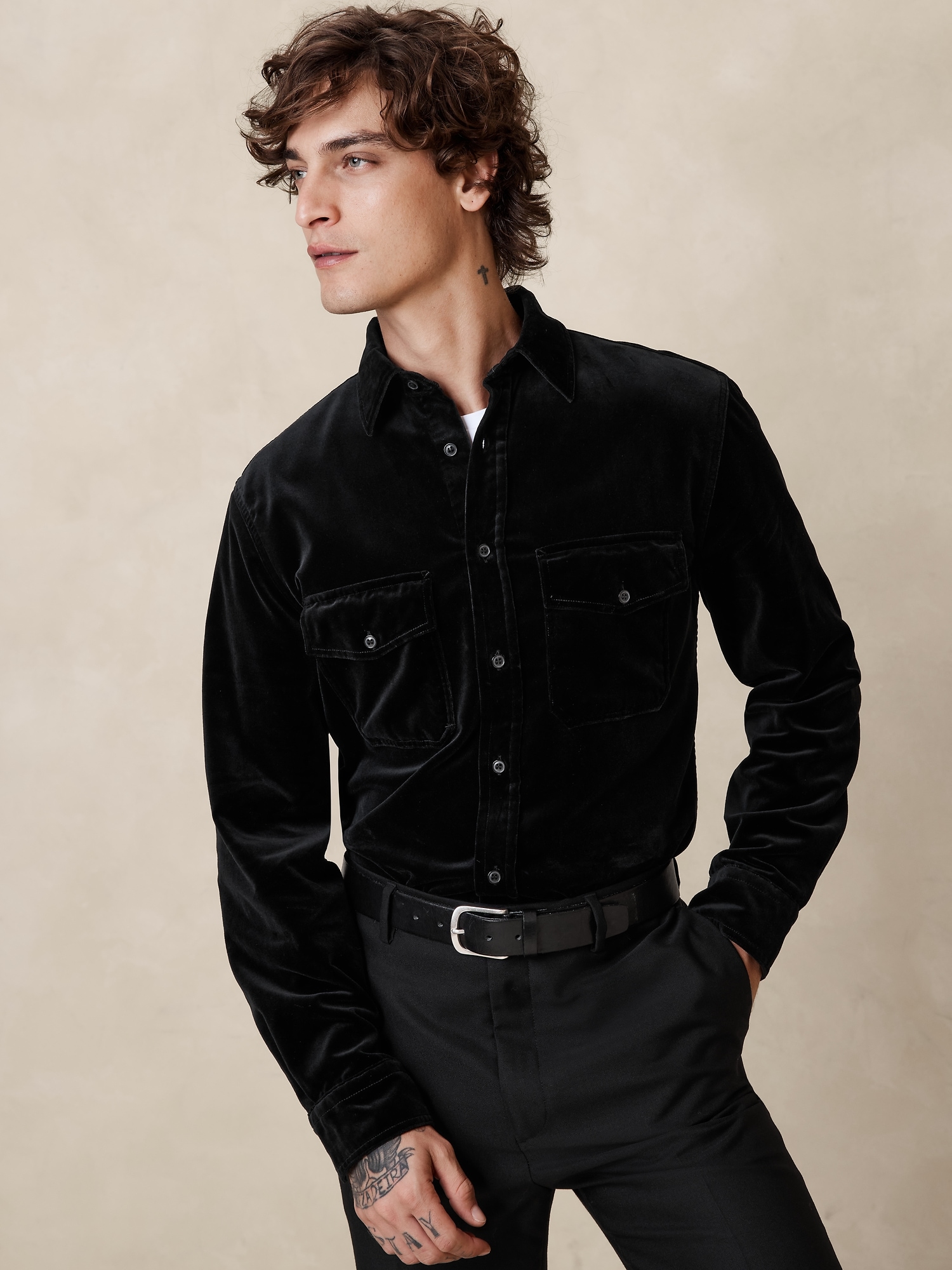 Banana outlet republic black velvet button down shirt