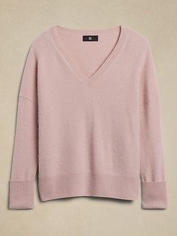 トップス < H > WOOL CASHMERE BALLOON V NECK KNIT Astrid Boiled Cashmere V-Neck Sweater | Banana Republic