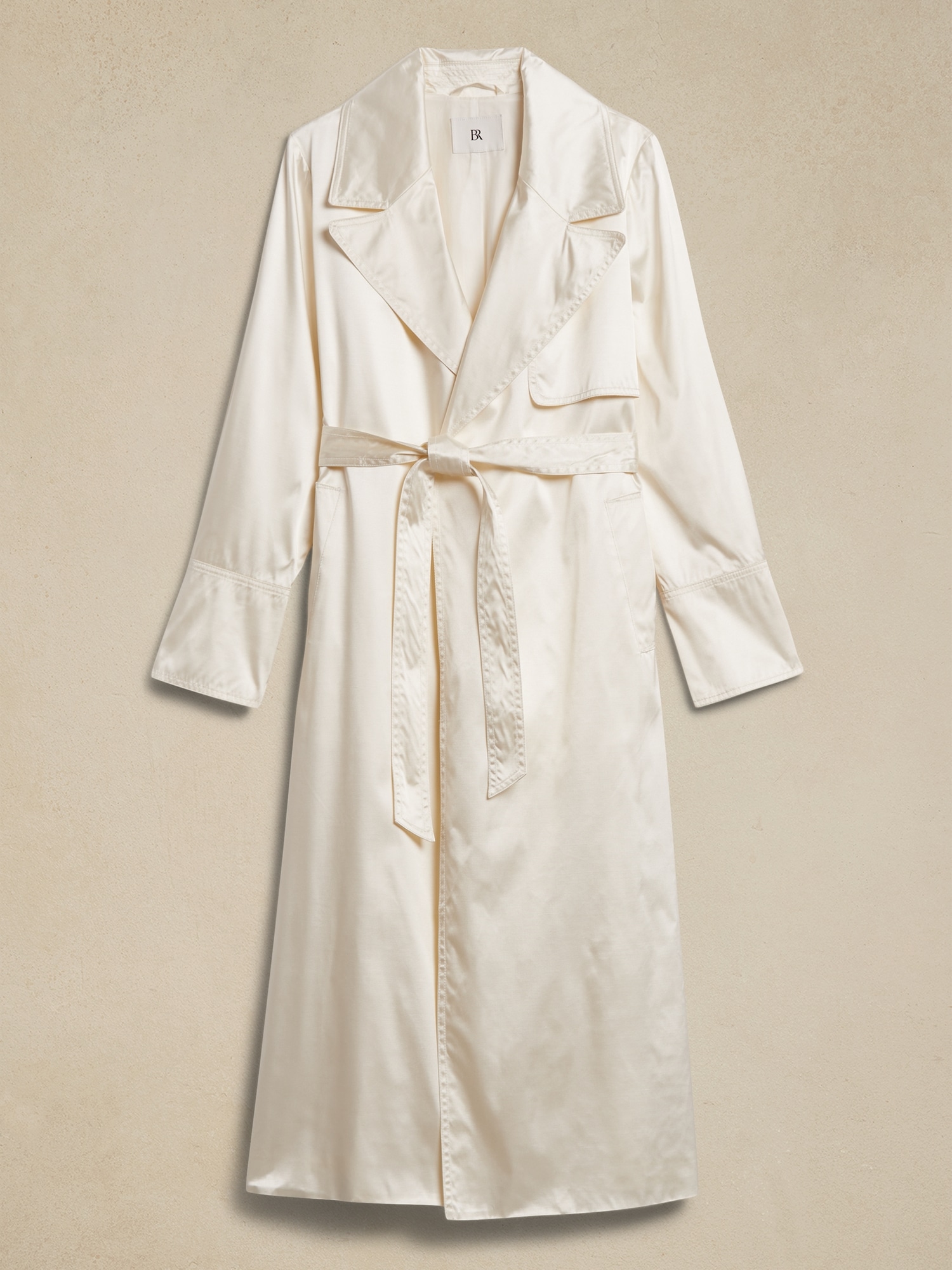 White satin trench outlet coat