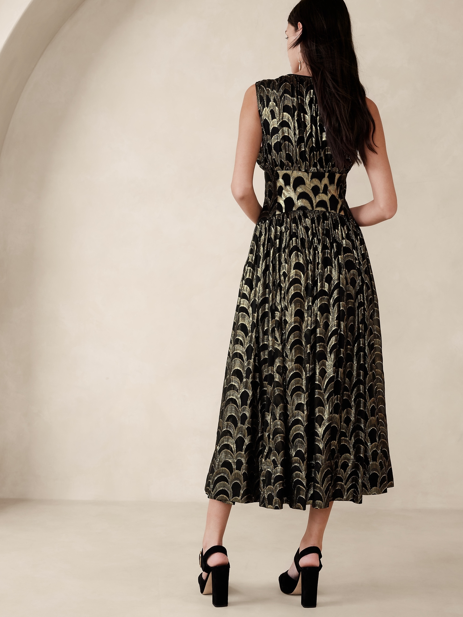 Metallic Stripe Silk Jacquard Dress