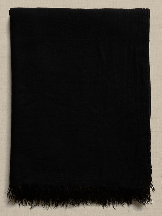 SCARF 190 CM IN BLACK MIX WHITE CARO CASHMERE AND WOOL 390944