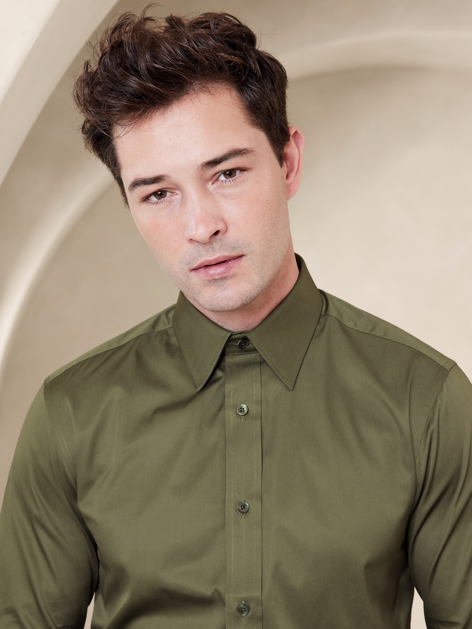 Olive green sale dress shirt