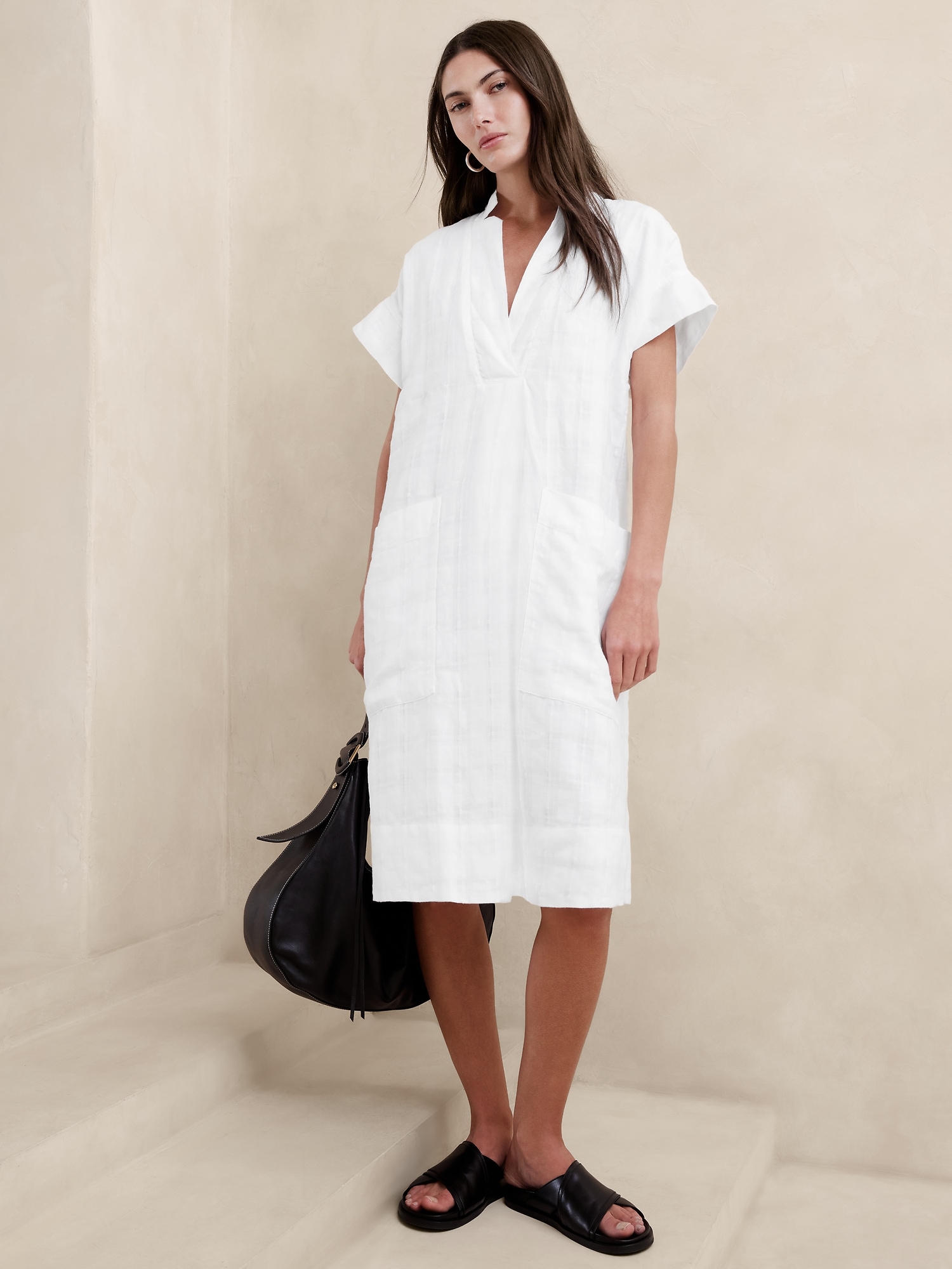 Petite Linen-Cotton Wrap Dress