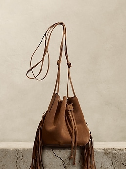 Pietra Fringe Bucket Bag Banana Republic