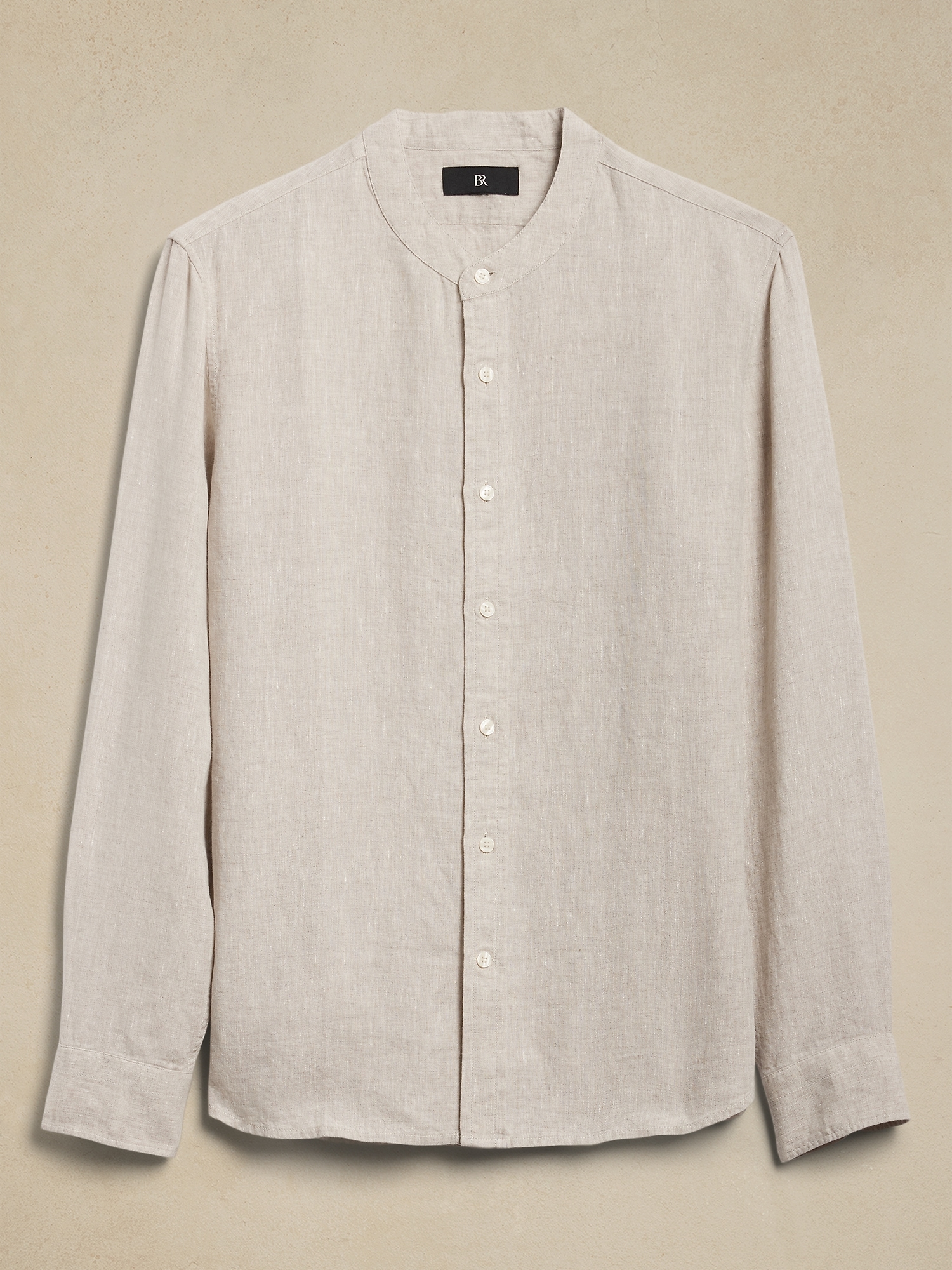 Castello Linen Banded-Collar Shirt