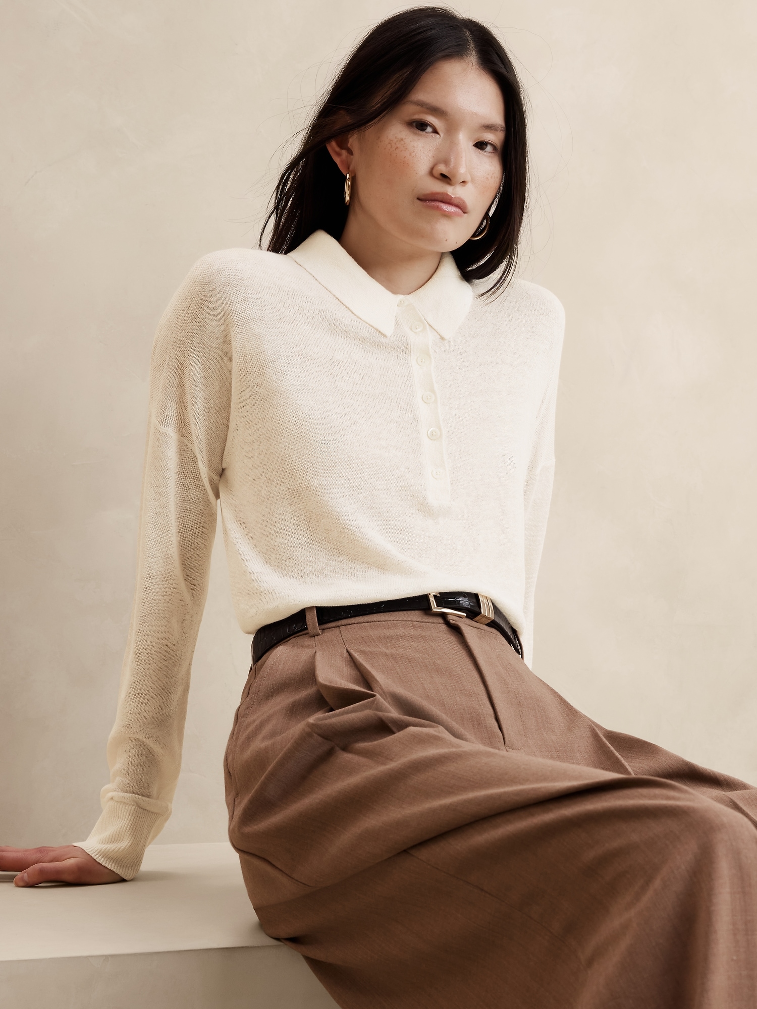 Fern Linen-Blend Sweater Polo