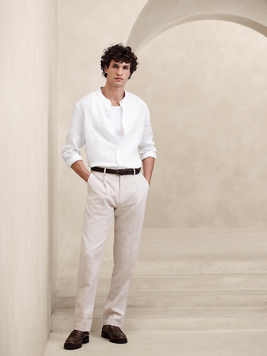 Castello Linen Banded-Collar Shirt | Banana Republic