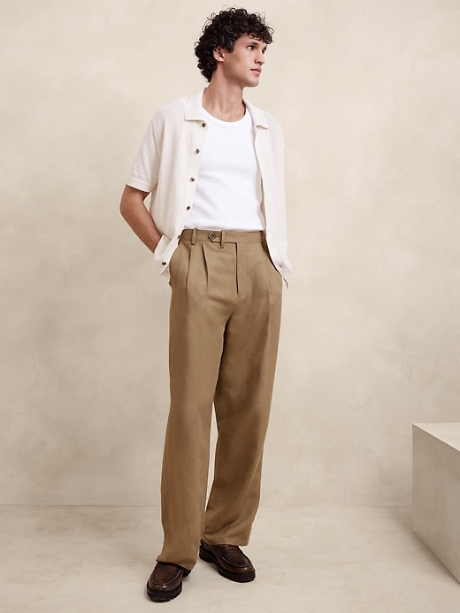 Relaxed Fit Linen-blend trousers - Beige - Men