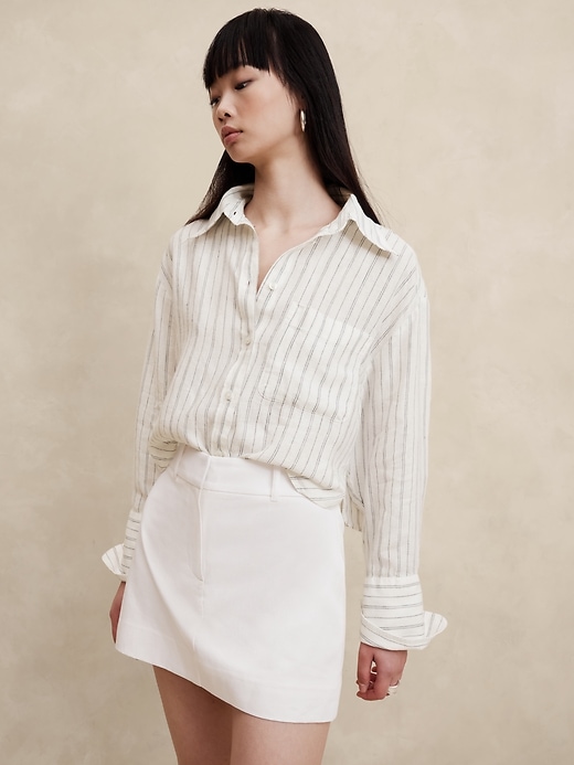 The Boxy Crop Linen Shirt | Banana Republic