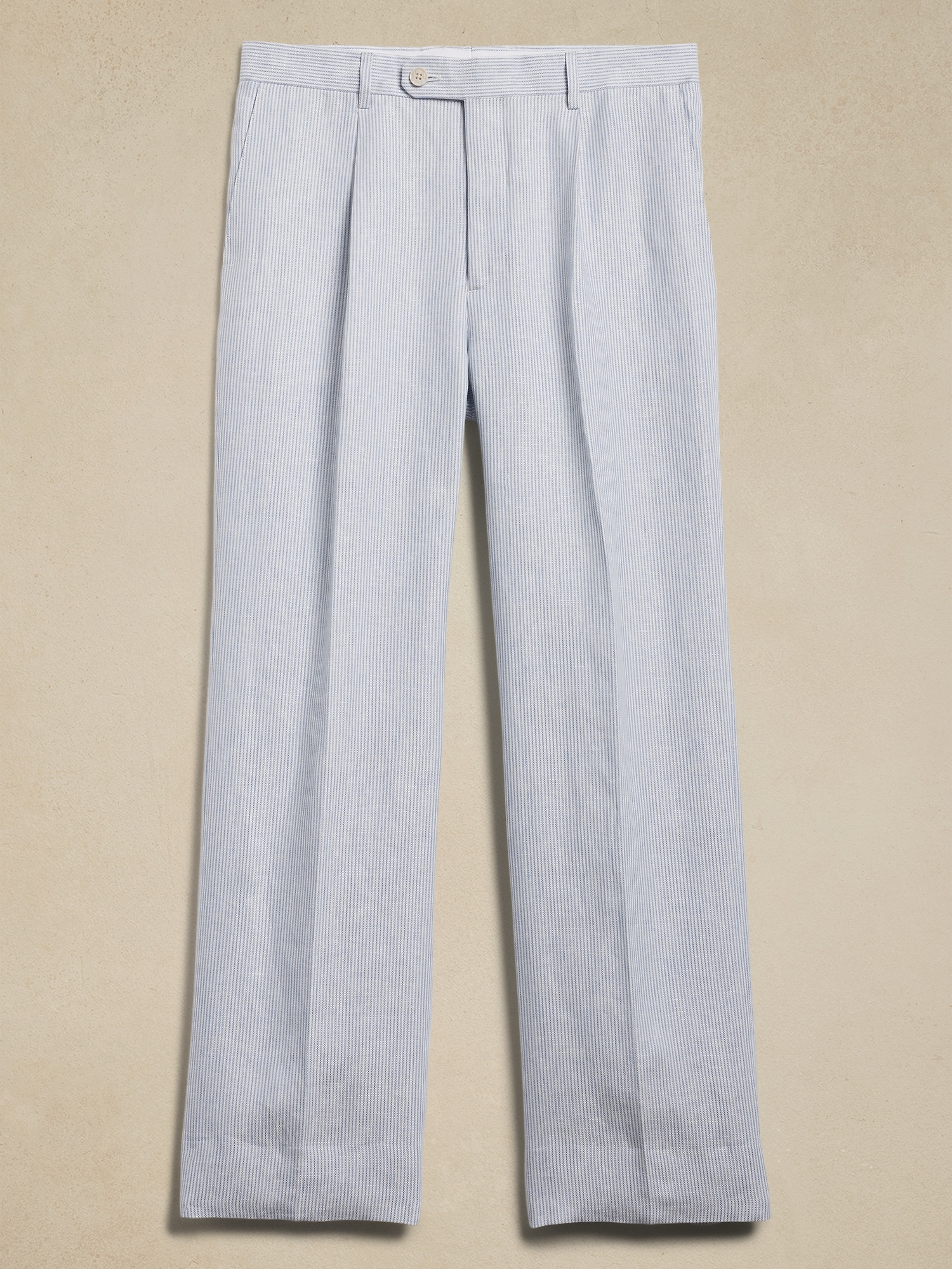 Pleated Straight Linen Pant
