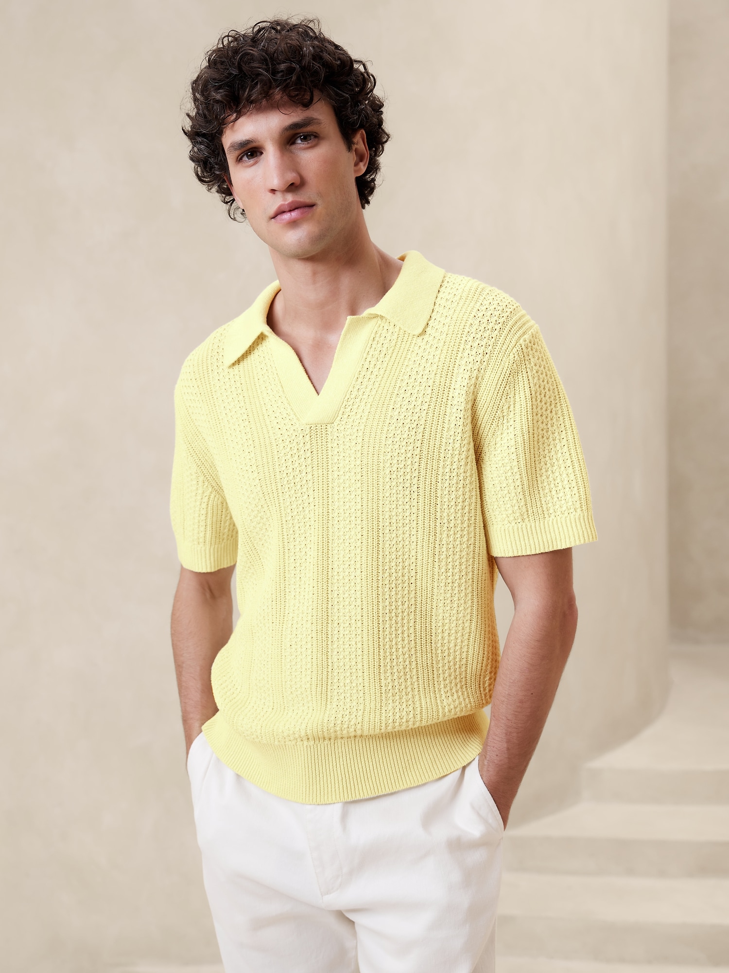 Giorgio Linen-Cotton Sweater Polo Shirt
