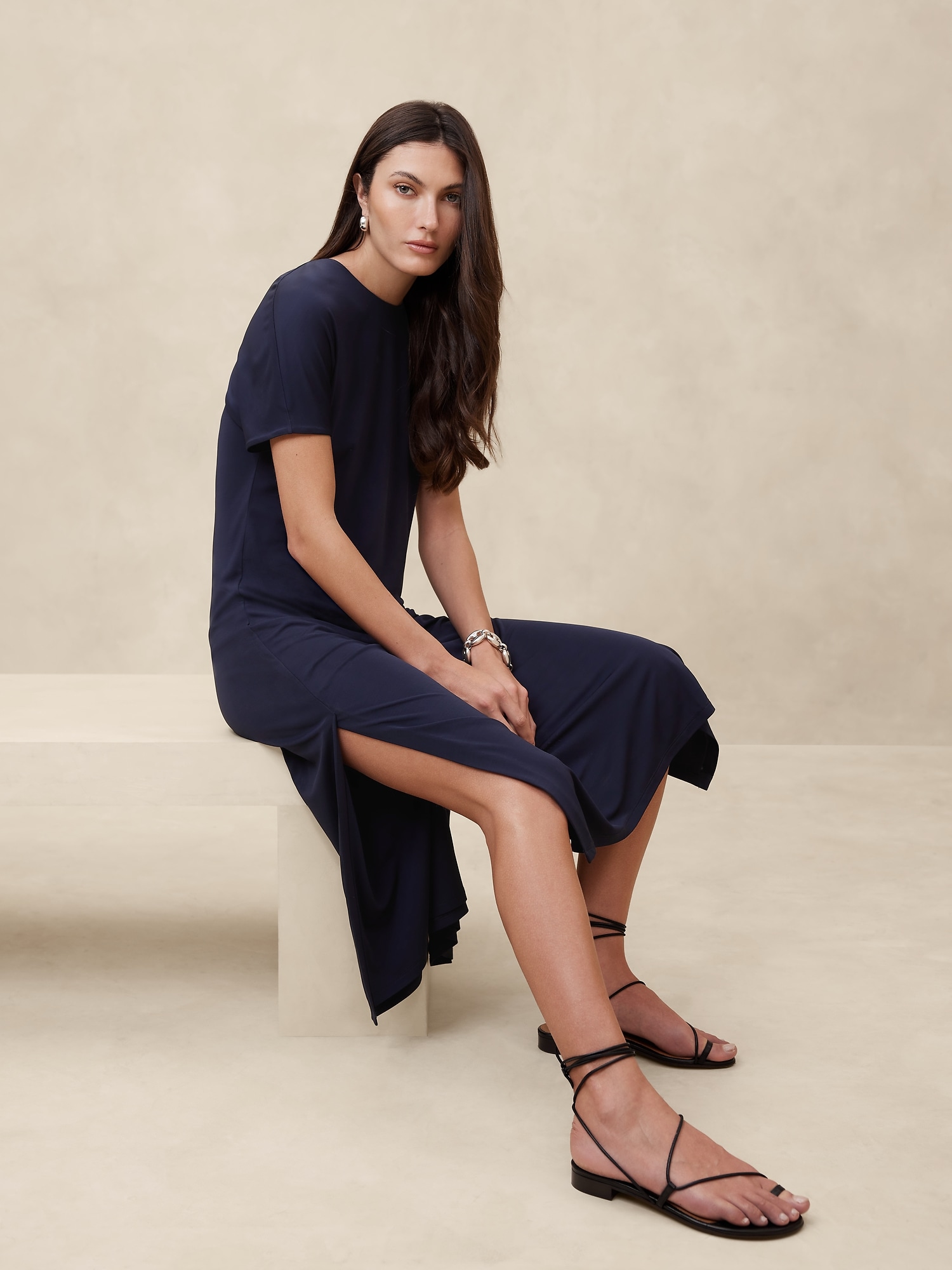 Crepe Knit Midi T-Shirt Dress