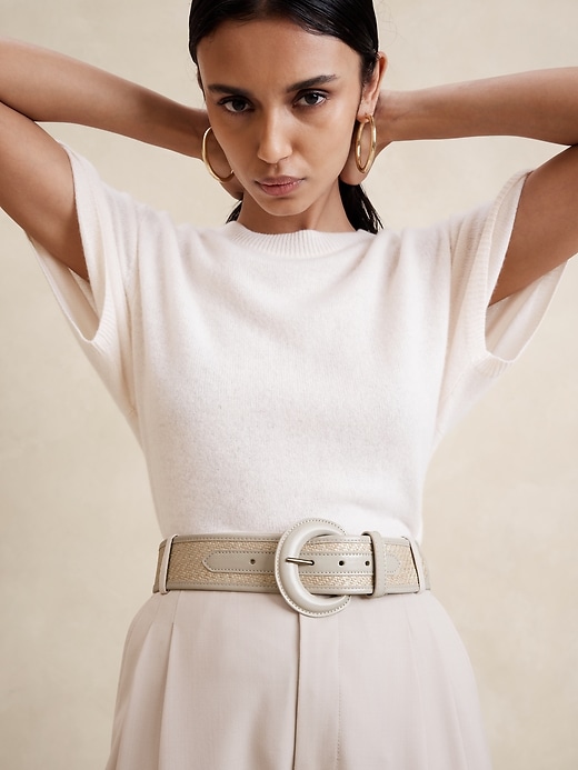 2 of 8 showing, with the color Bone of product Riviera Linen + Leather Belt