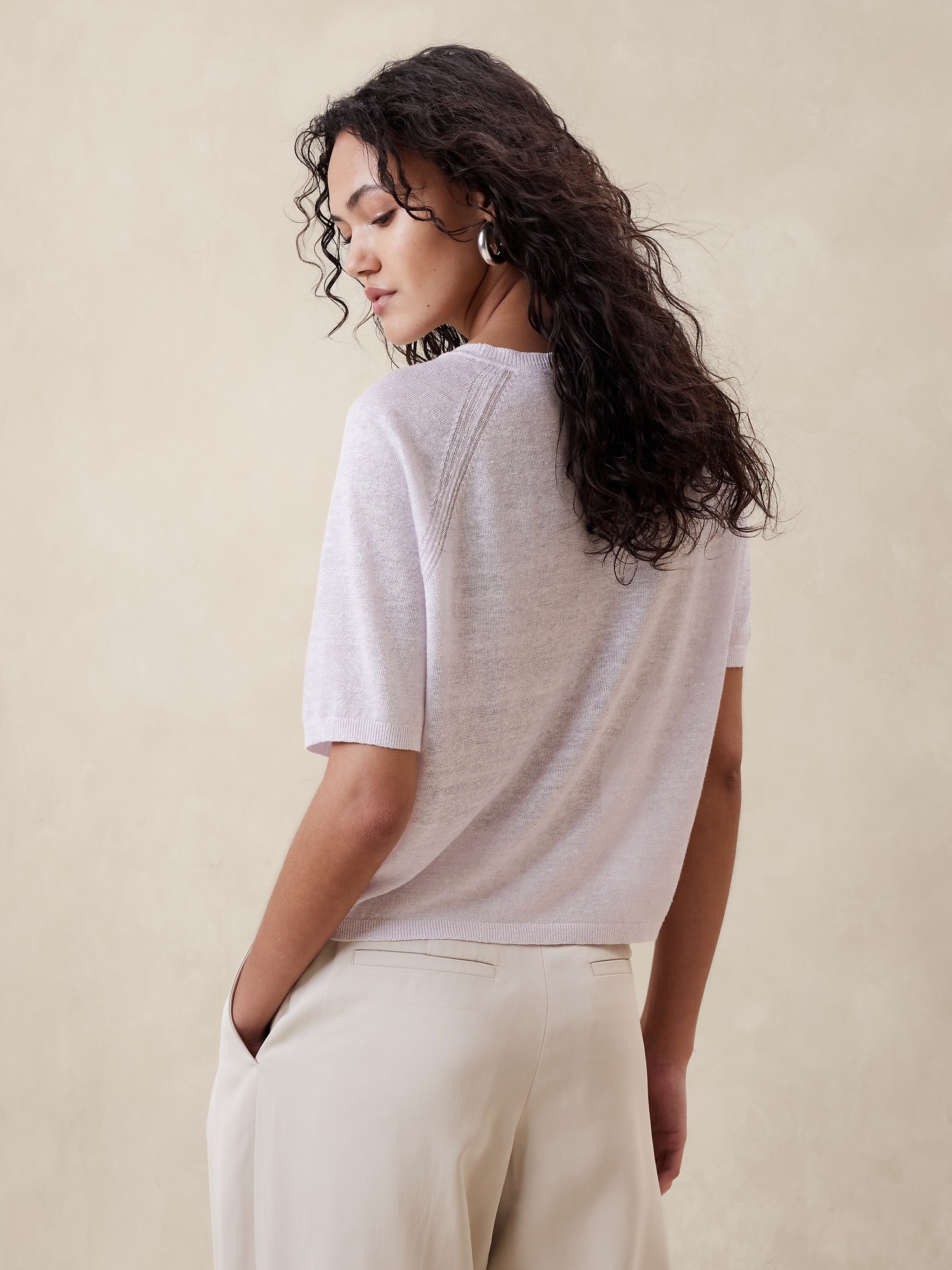 Fern Linen-Blend Short-Sleeve Sweater