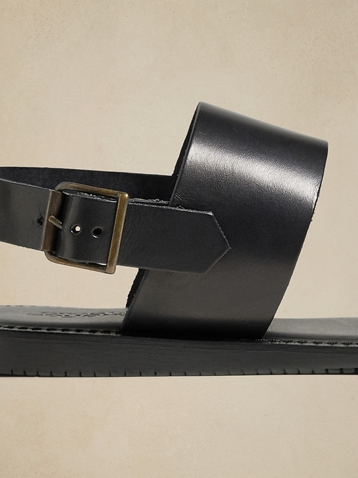 Crosby Square Men’s Italian  Black Leather Double-Strap Sandals Italian Leather Tuscan Sandal | Crosby Square | Parallel main image 2