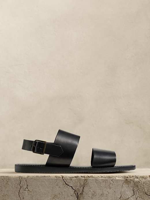 Crosby Square Men’s Italian  Black Leather Double-Strap Sandals Italian Leather Tuscan Sandal | Crosby Square | Parallel main image 4