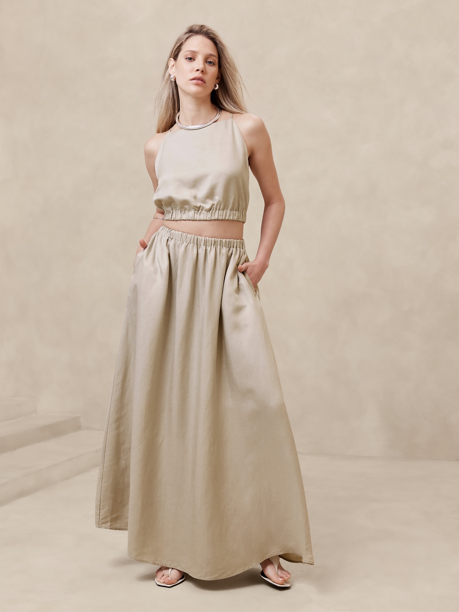 Viscose-Linen Maxi Skirt