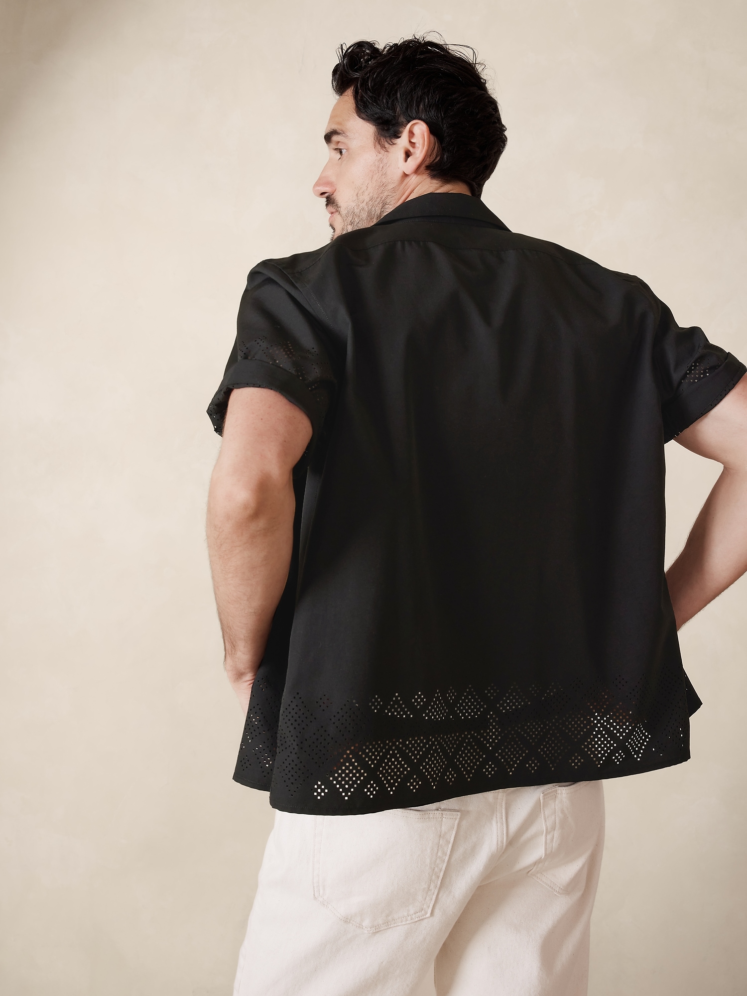 Poplin Resort Shirt with Perforated Detail