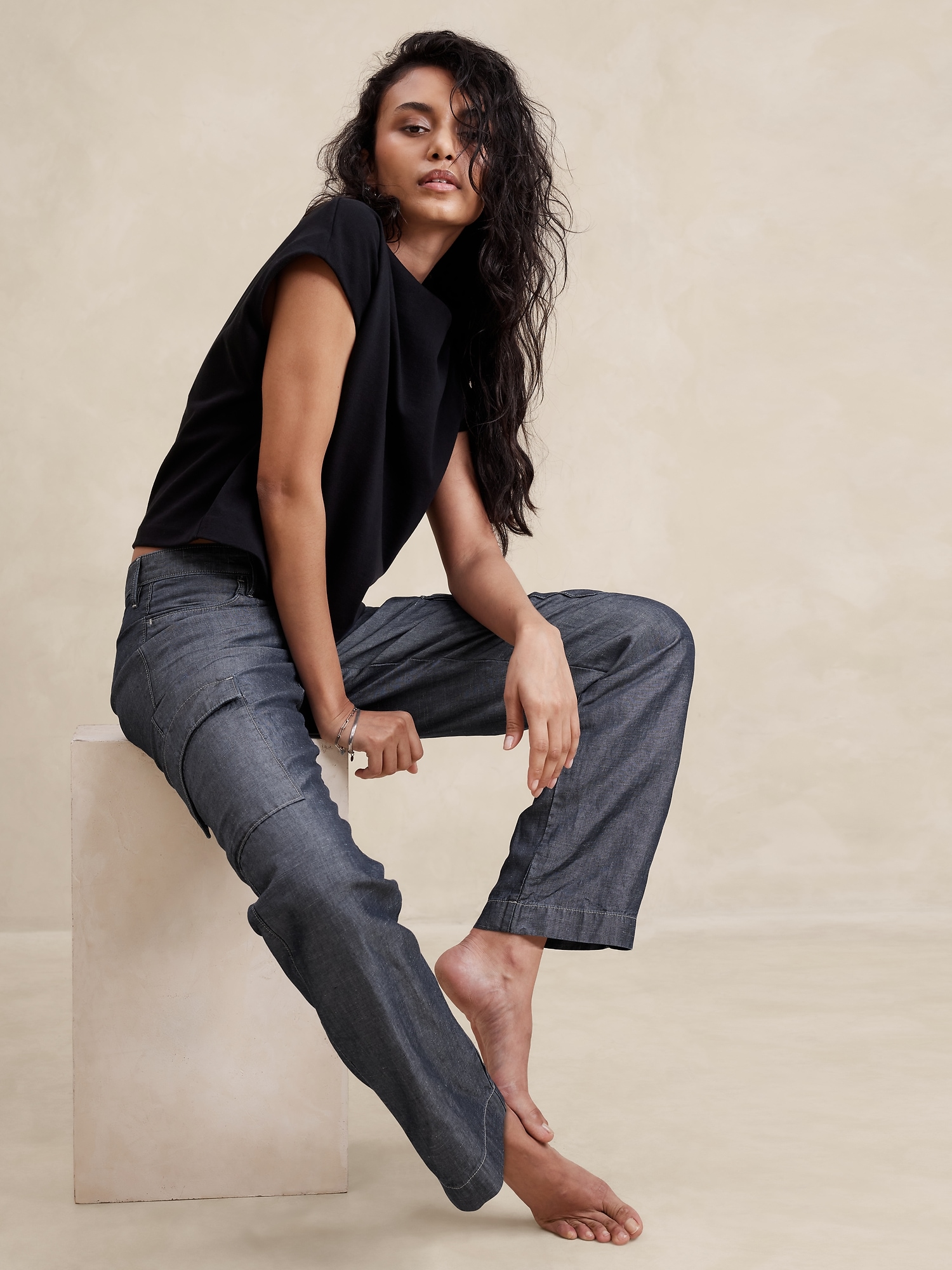 Mid-Rise Loose TENCEL™-Linen Cargo Pant