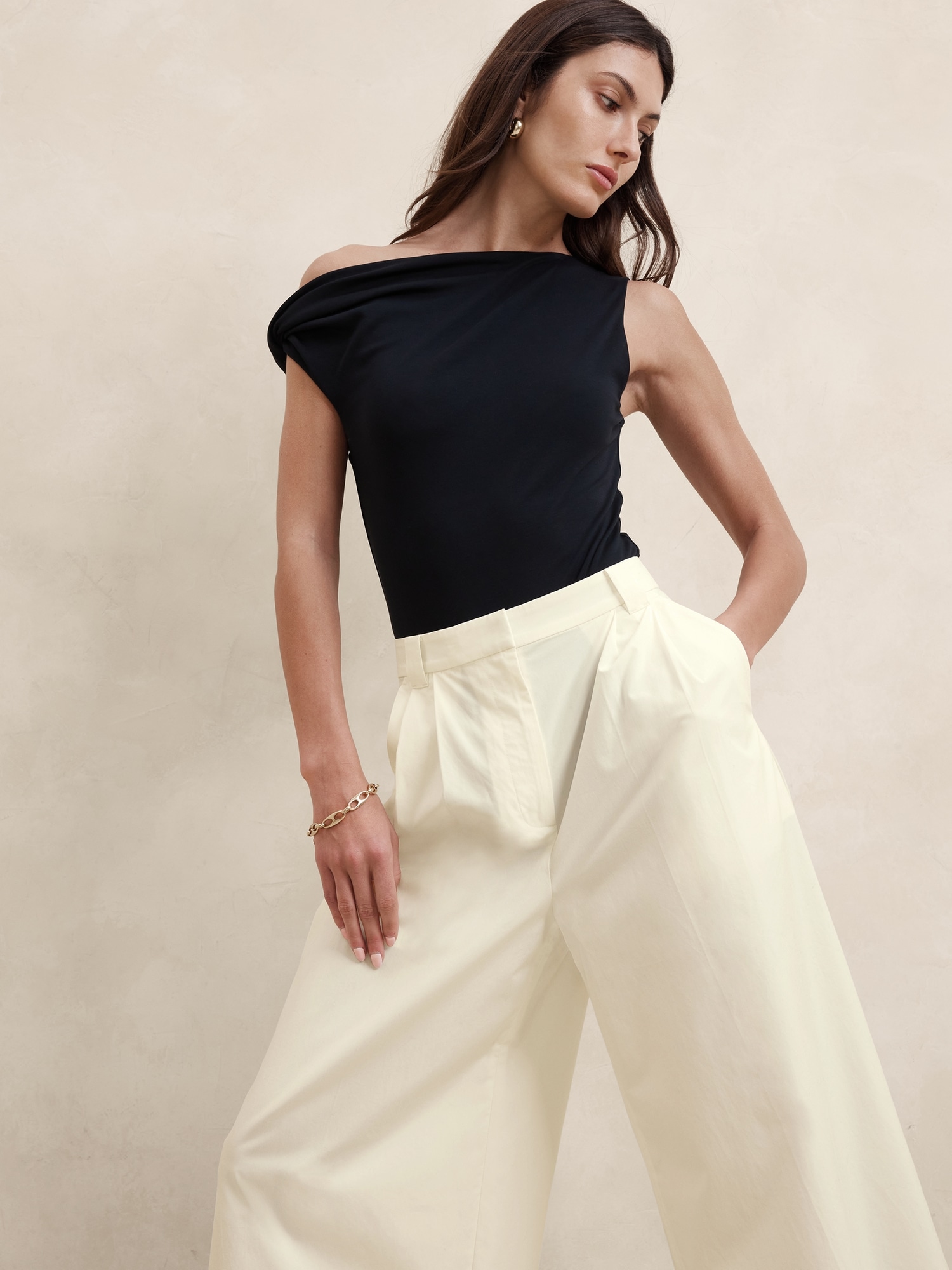 Pleated Wide-Leg Crop Poplin Pant | Banana Republic