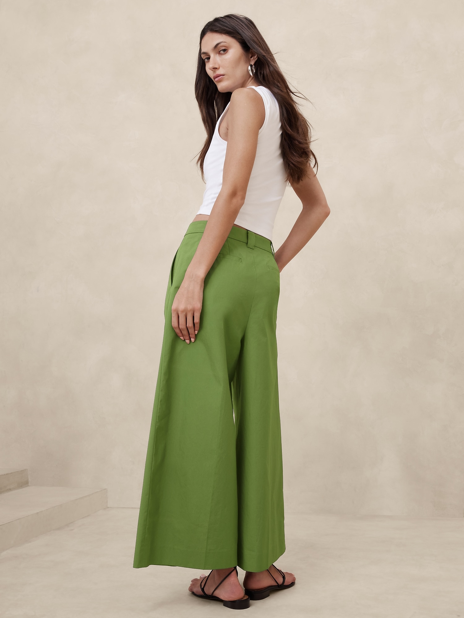 Pleated Wide-Leg Crop Poplin Pant