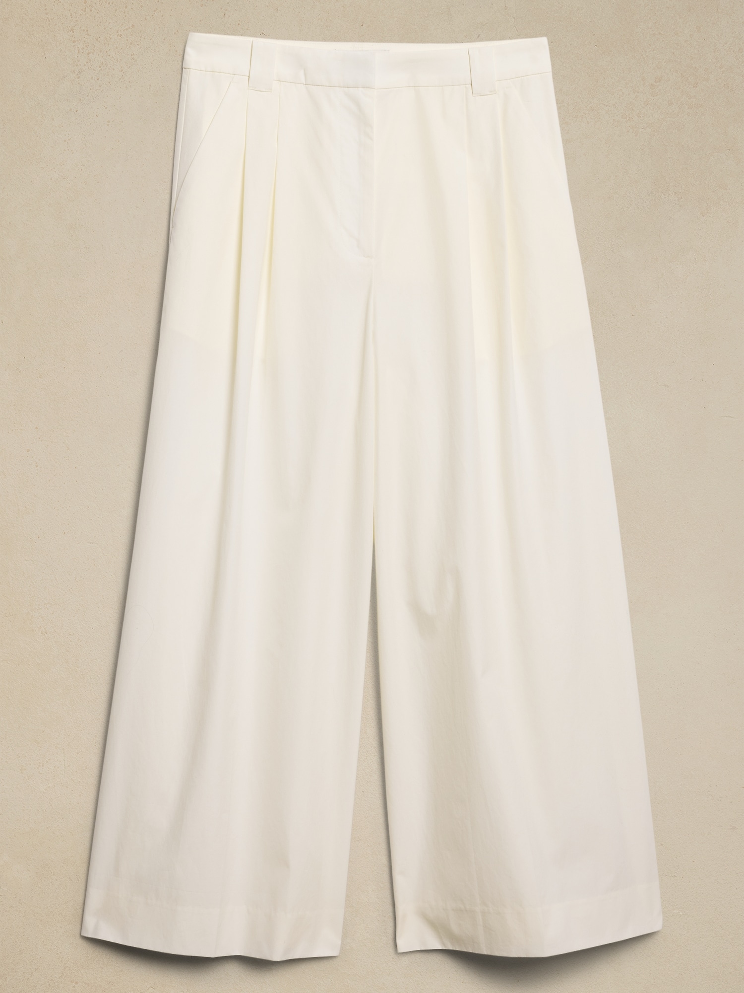 Pleated Wide-Leg Crop Poplin Pant