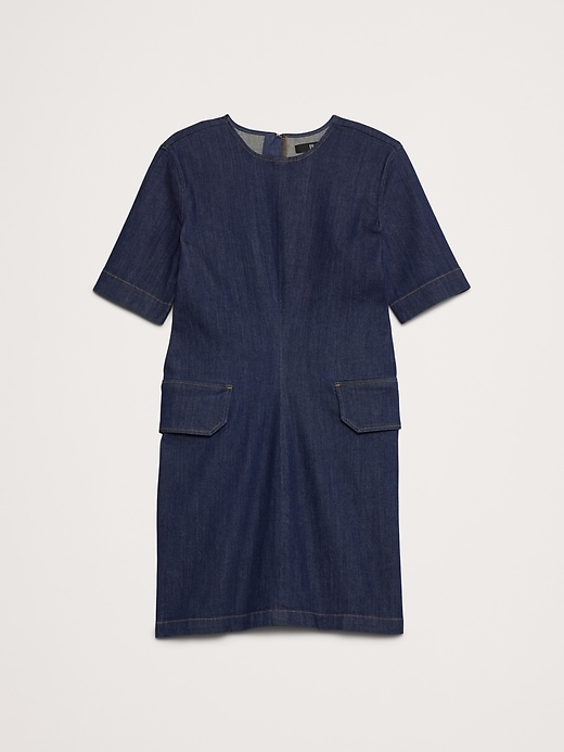 knee length dresses for ladies Full Size Ruffled Round Neck Cap Sleeve Denim Dress Misty Blue / S main image 1