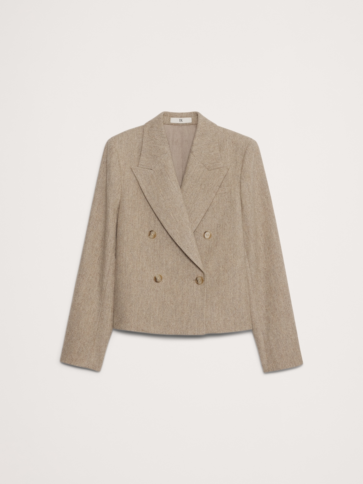 Herringbone Wool Flannel Crop Blazer