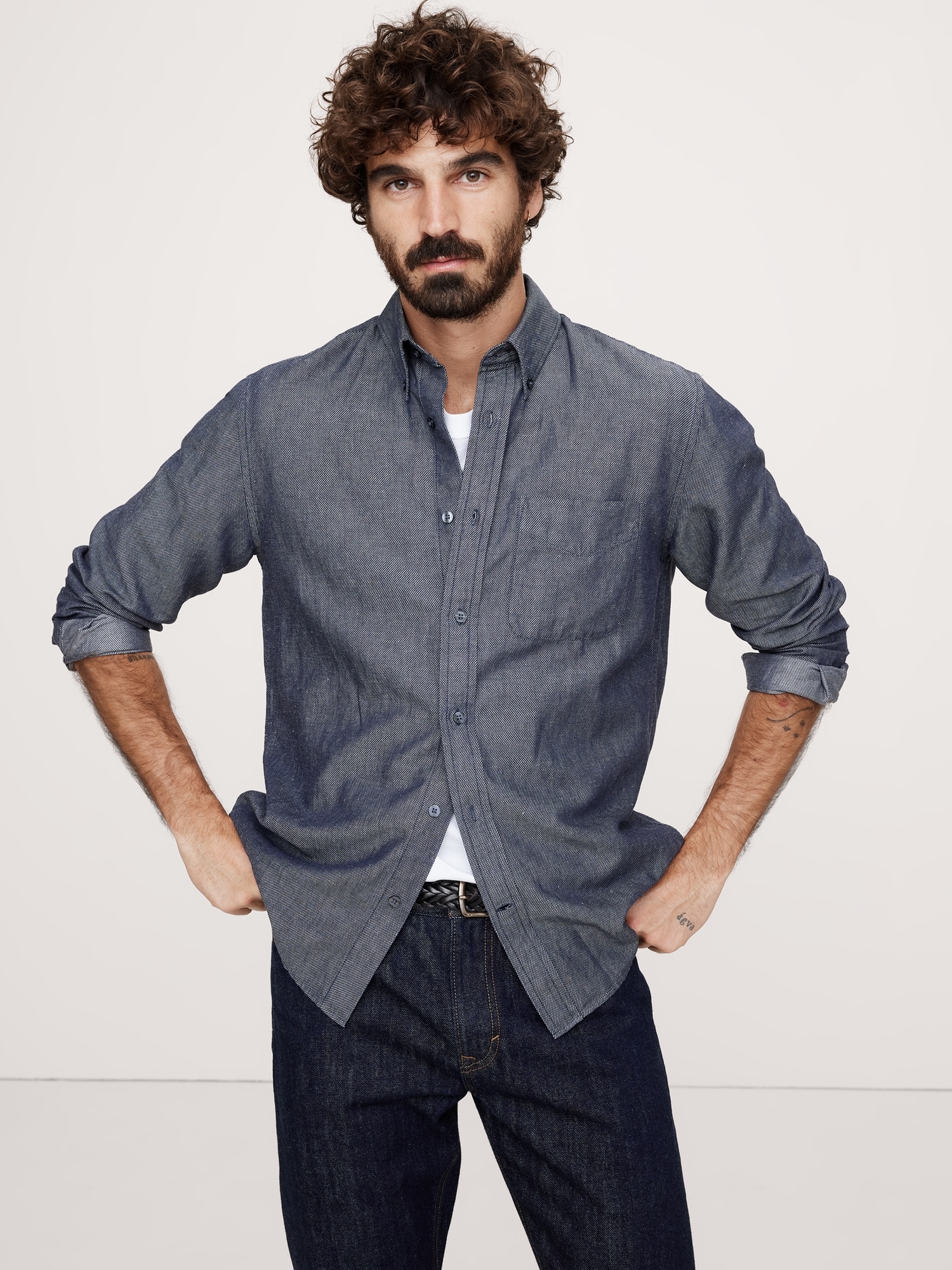 Linen-Cotton Pique Shirt