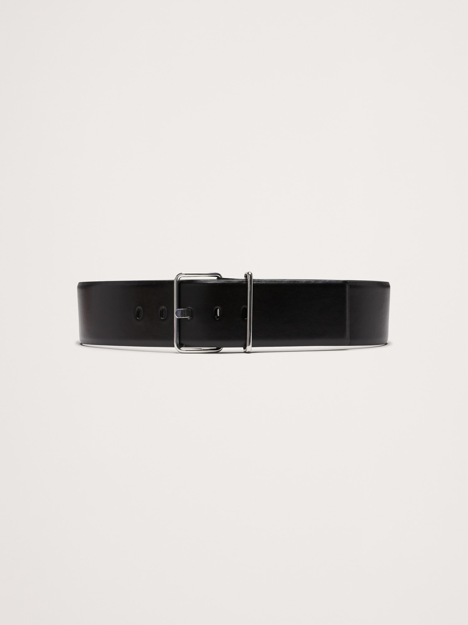 Leather Square-Buckle Waist Belt