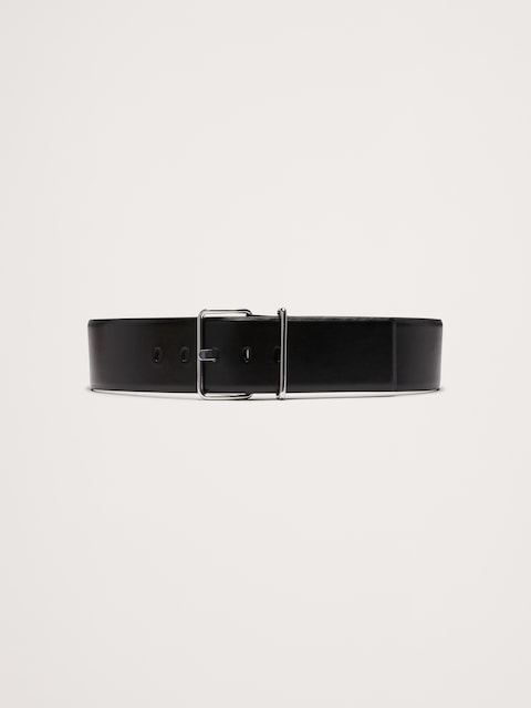 Leather Square-Buckle Waist Belt