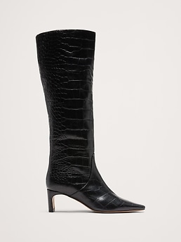 Italian Embossed Leather Mid Heel Boot Banana Republic