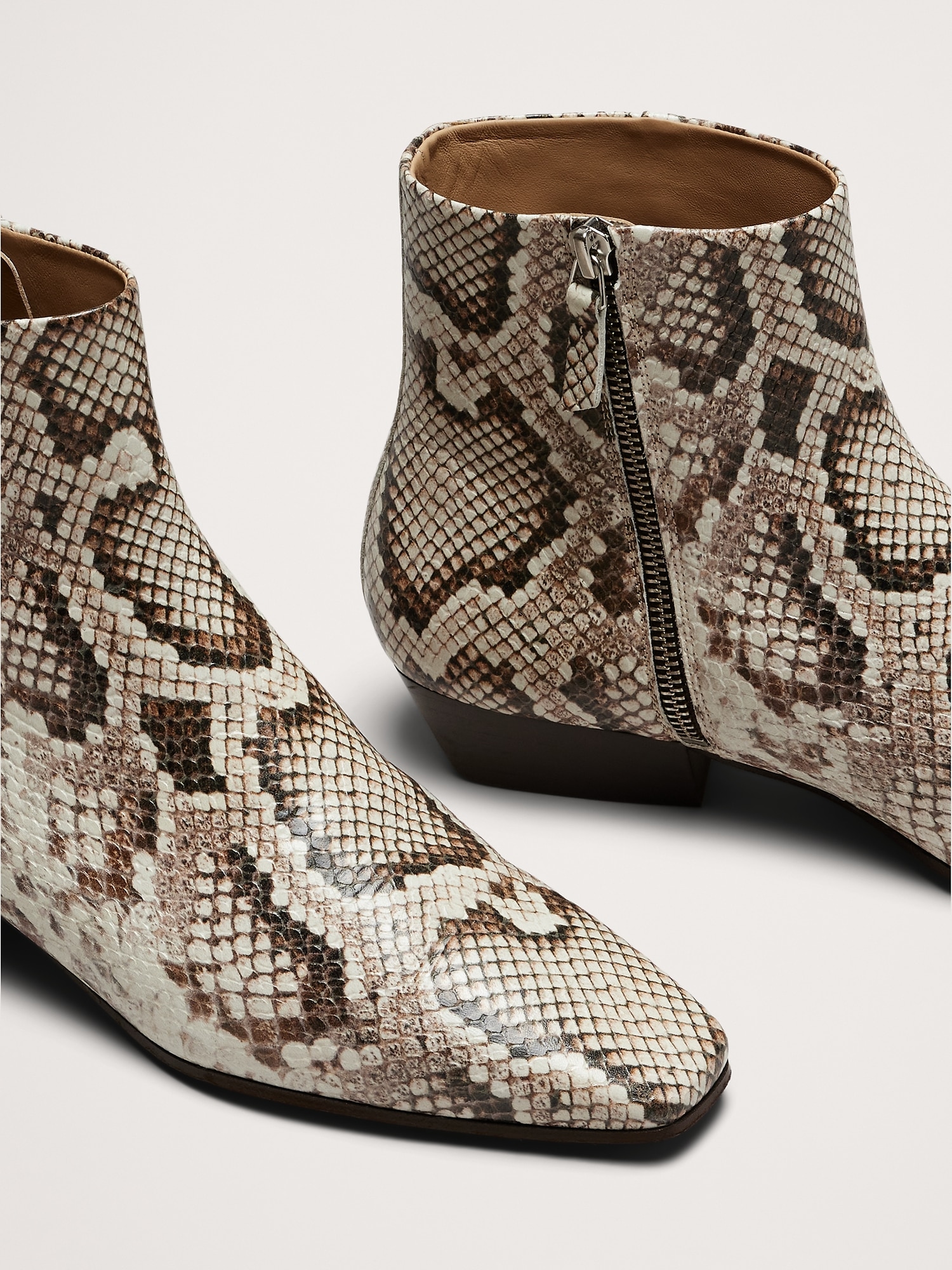 Italian Snake-Print Leather Ankle Boot