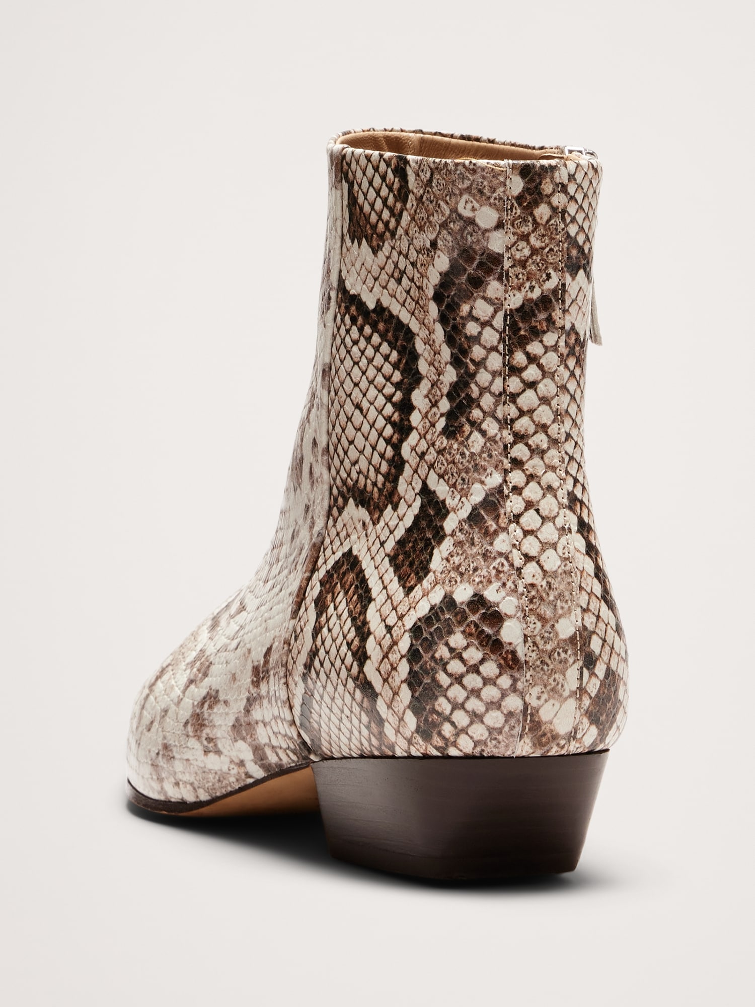 Italian Snake-Print Leather Ankle Boot