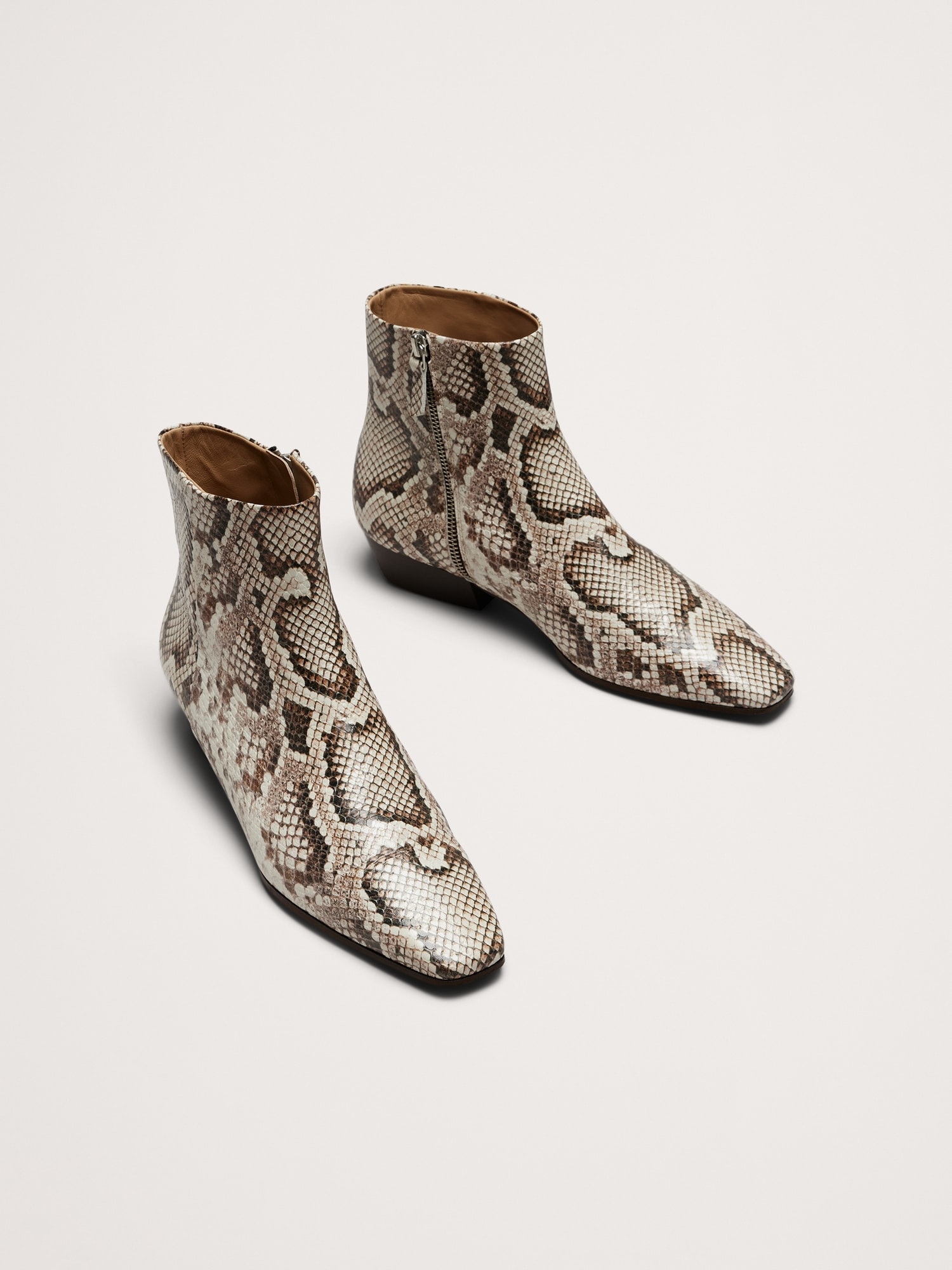 Italian Snake-Print Leather Ankle Boot