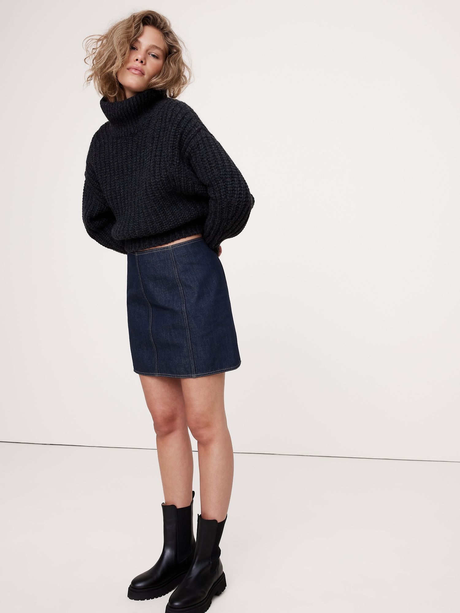 Paneled Denim Mini Skirt