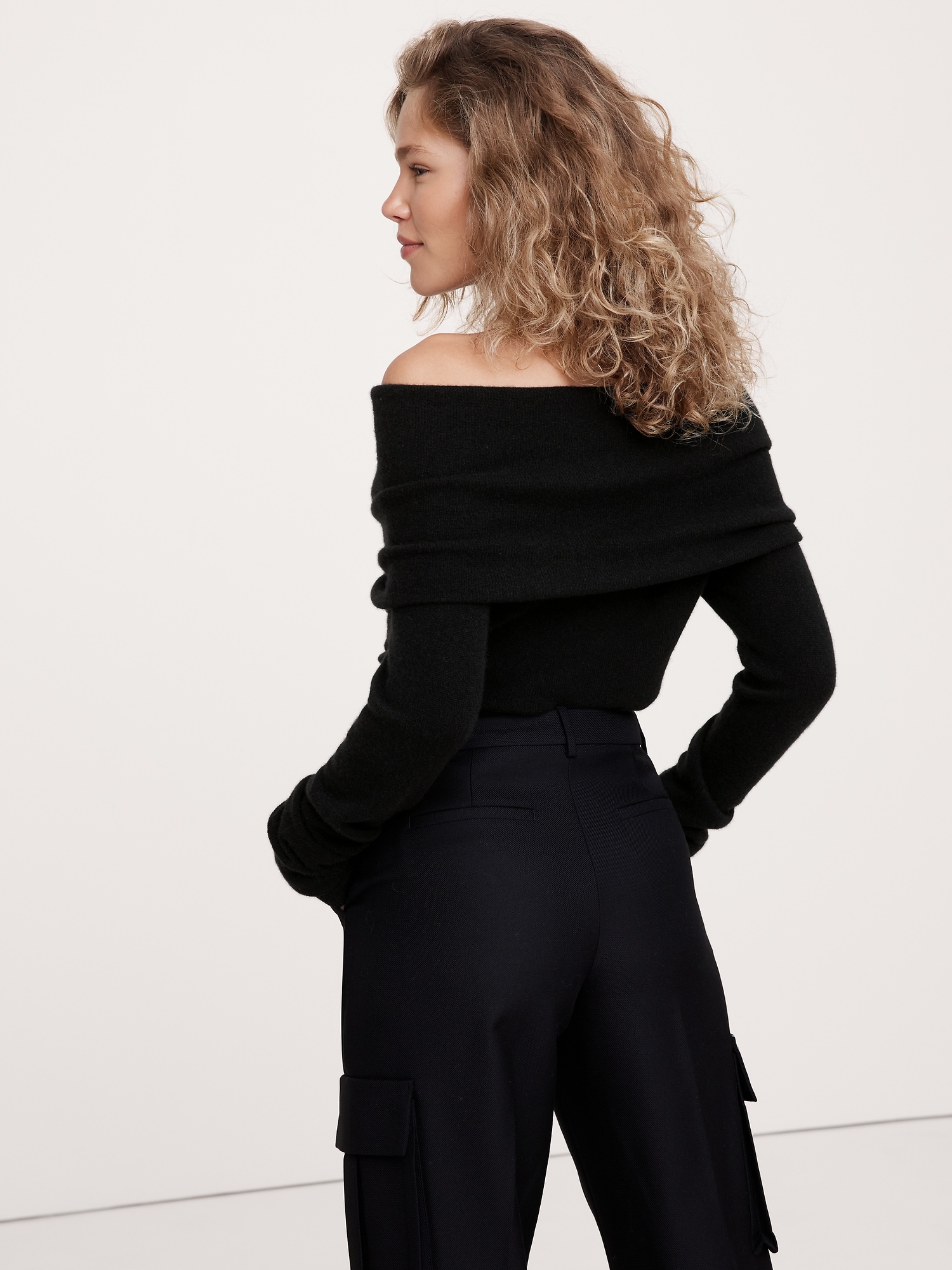 Lightweight Cashmere Off-Shoulder Sweater