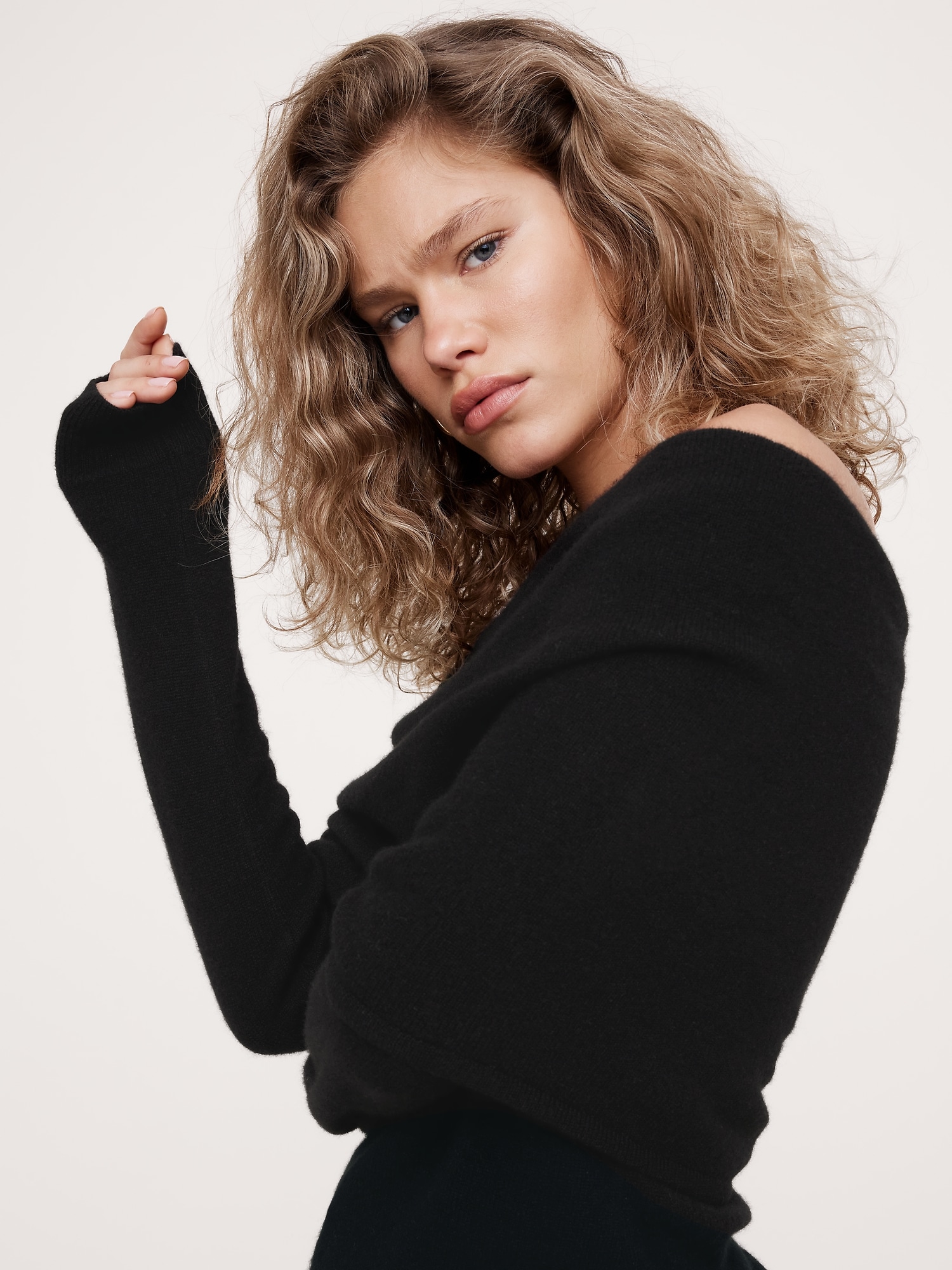 Lightweight Cashmere Off-Shoulder Sweater