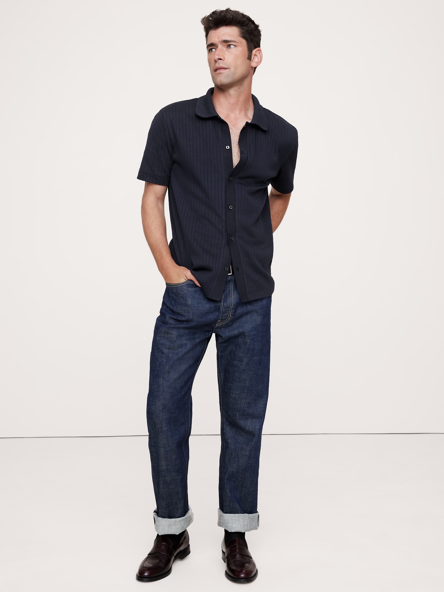 Ribbed Modal-Cotton Resort Shirt