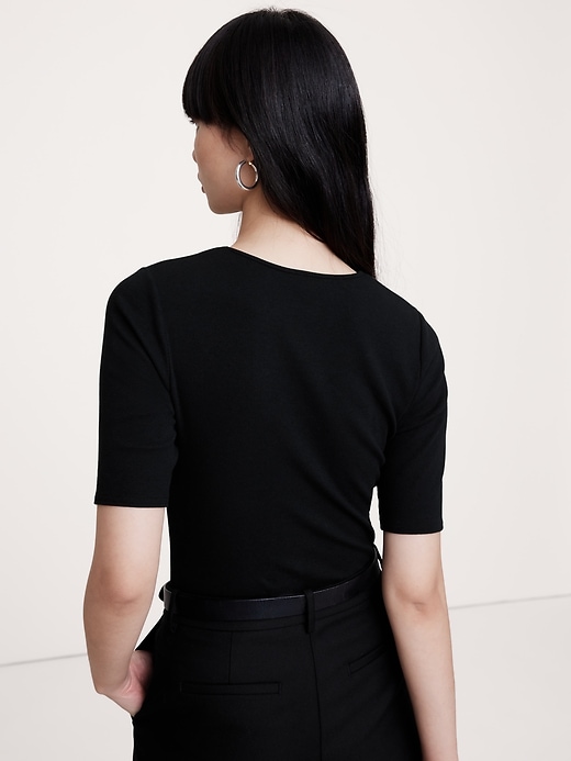Ribbed Elbow-Sleeve T-Shirt | Banana Republic