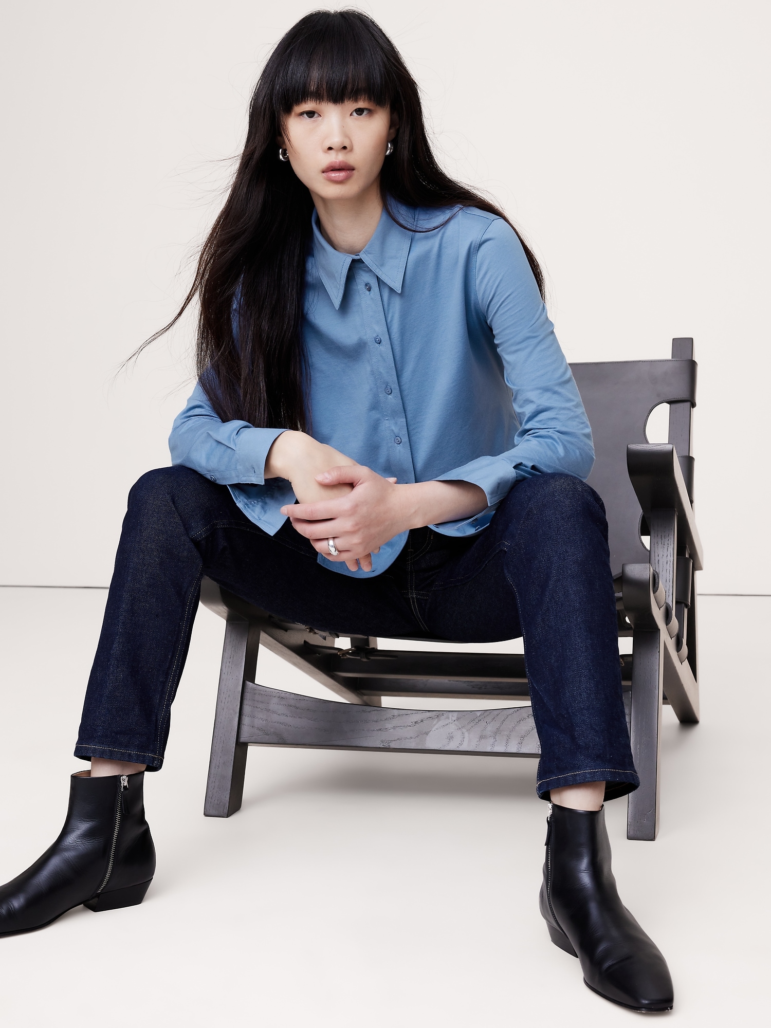 Silky Cotton Long-Sleeve Button-Down Shirt