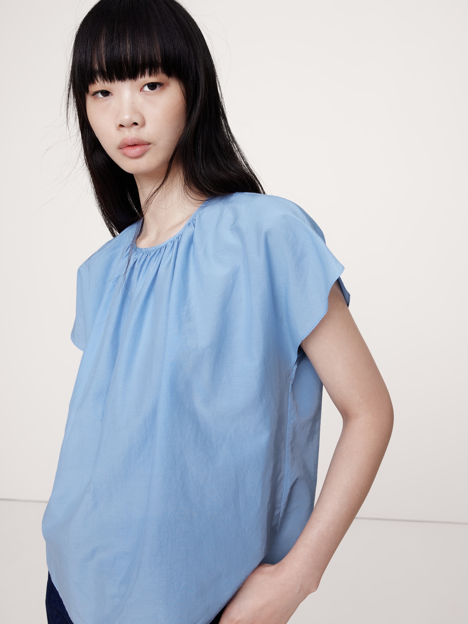 Cotton-Silk Tulip-Sleeve Shirt