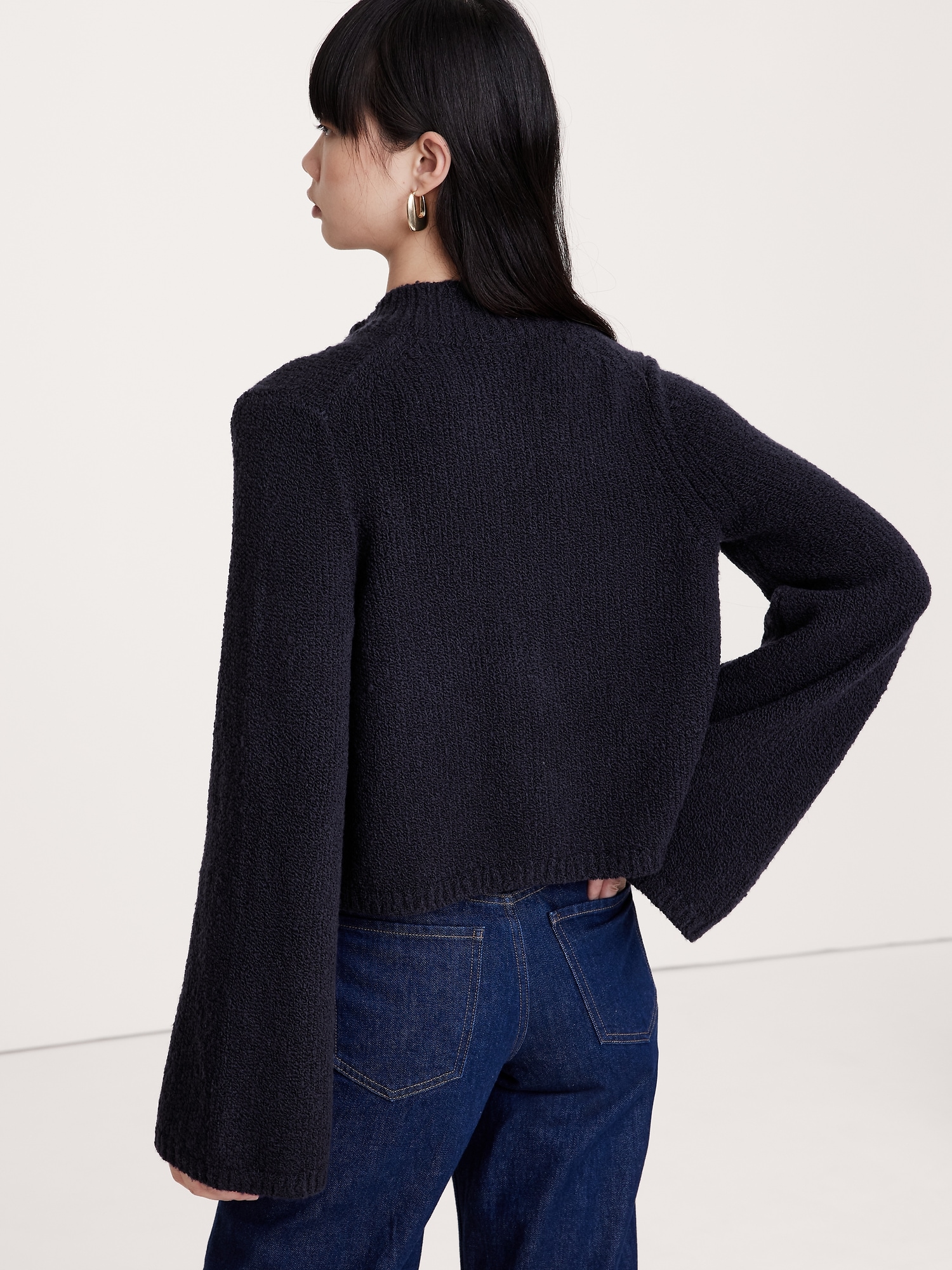 Merino-Blend Flare-Sleeve Cardigan