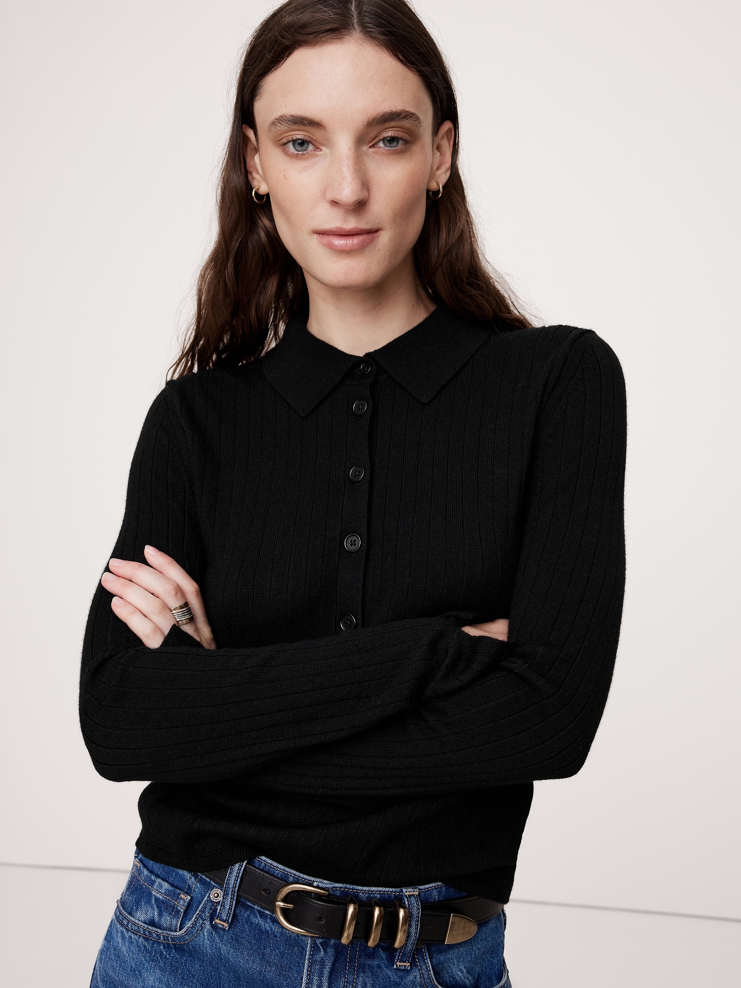 Ribbed Merino Sweater Polo